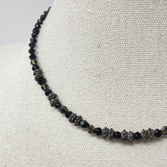 Faceted Glass Bead Necklace Silver-Tone Accent Beads Choker Black Whimsygoth - Picture 8 of 8